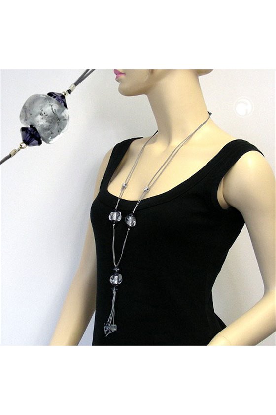 NECKLACE GREY/ SILVER MIRRORED BEADS