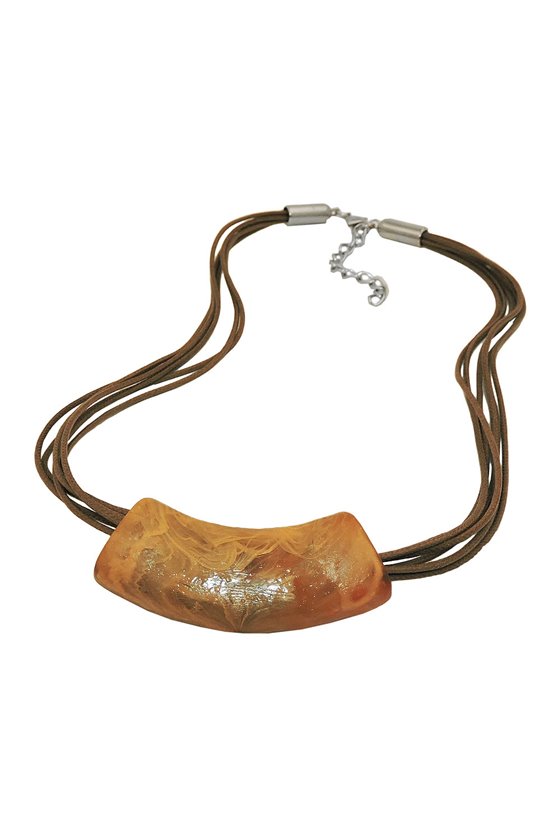 NECKLACE FLAT TUBE PENDANT OCHRE-LIGHT BROWN