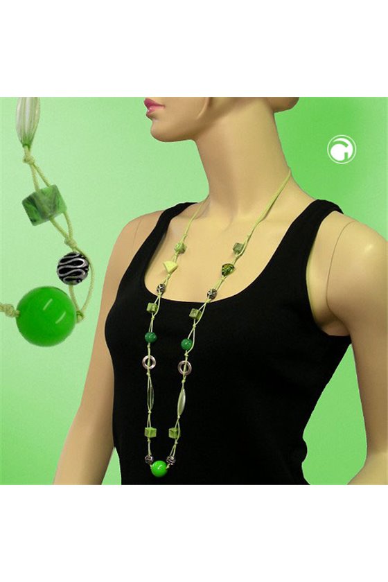 NECKLACE BEADS MINT GOLD-TONE