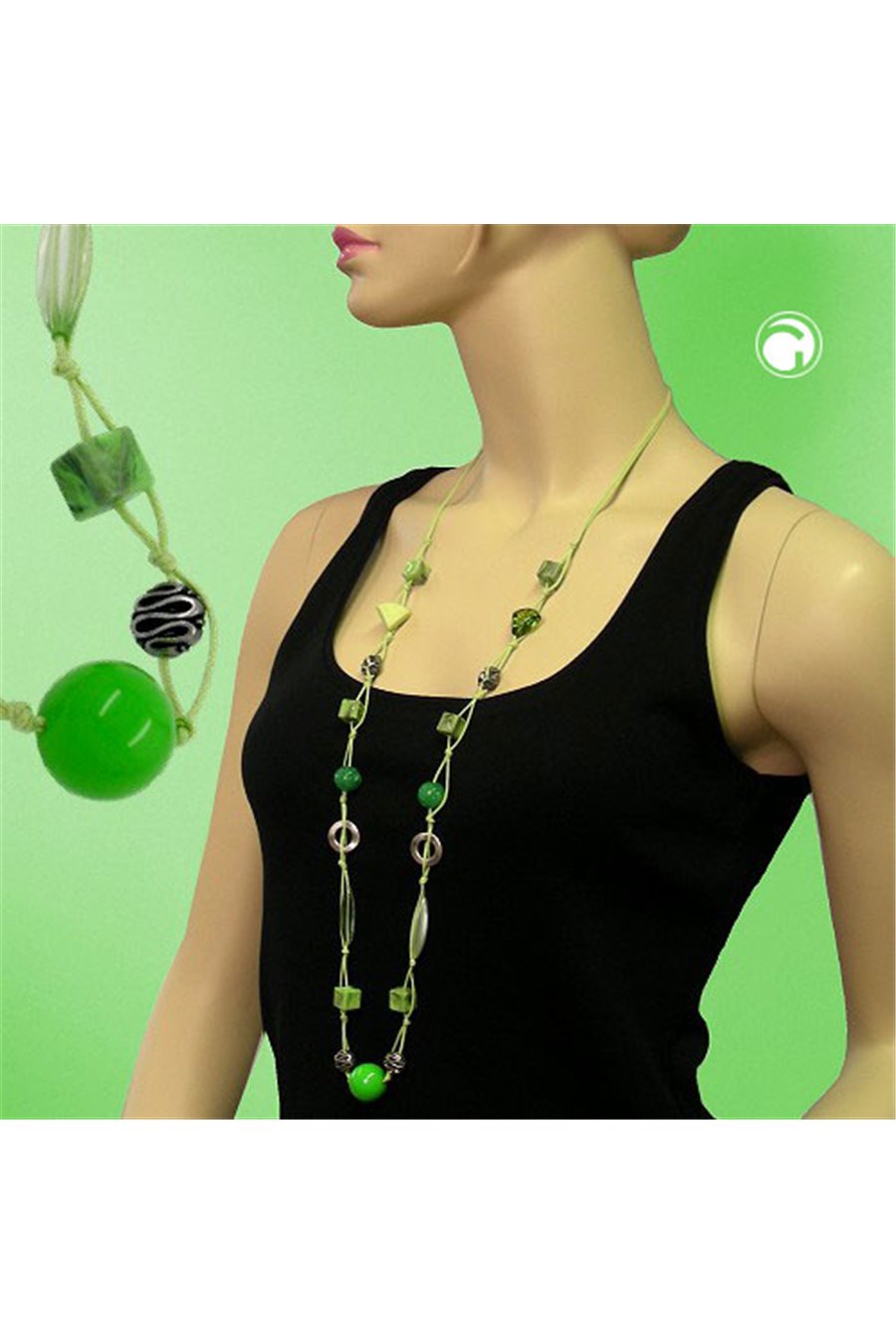 NECKLACE BEADS MINT GOLD-TONE