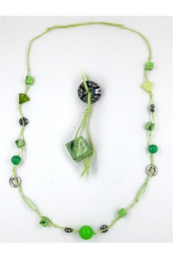 NECKLACE BEADS MINT GOLD-TONE