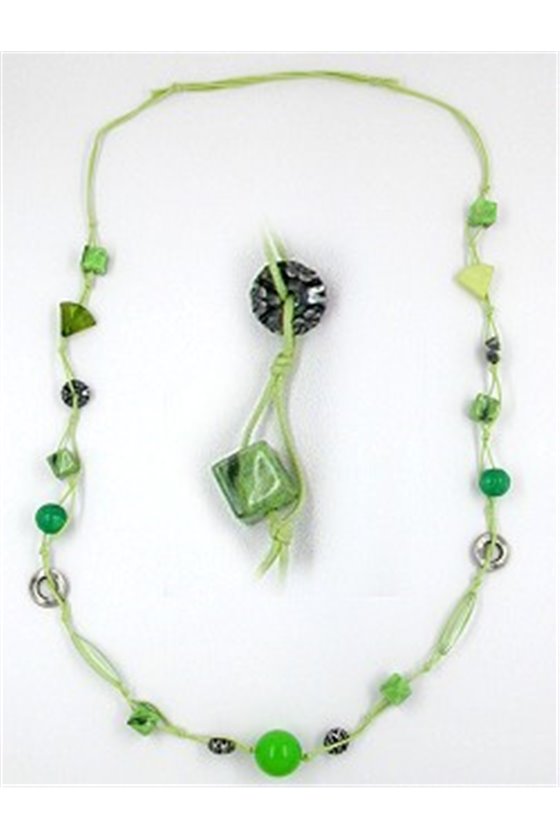 NECKLACE BEADS MINT GOLD-TONE