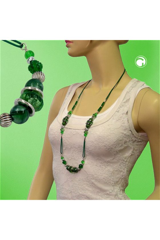 NECKLACE GREEN SILVER 90CM