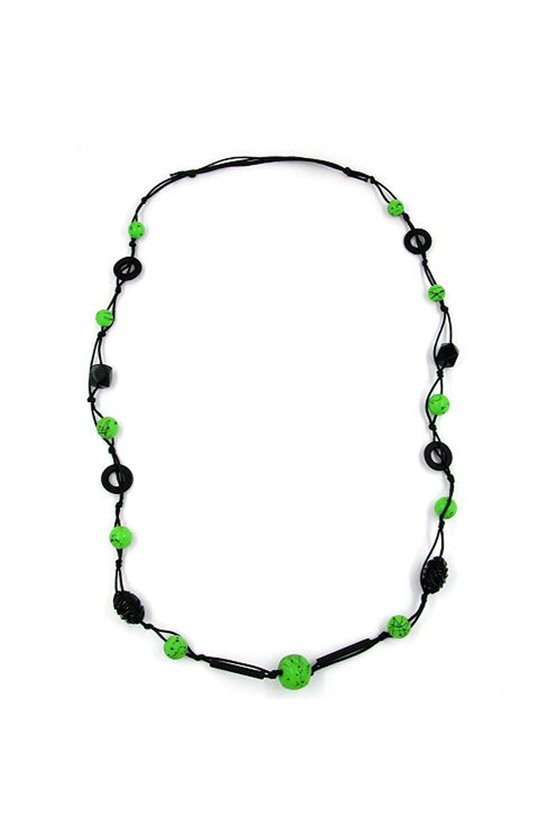 NECKLACE GREEN AND BLACK BEADS 95CM