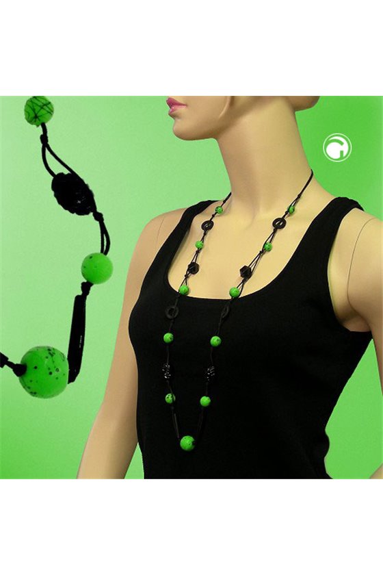 NECKLACE GREEN AND BLACK BEADS 95CM