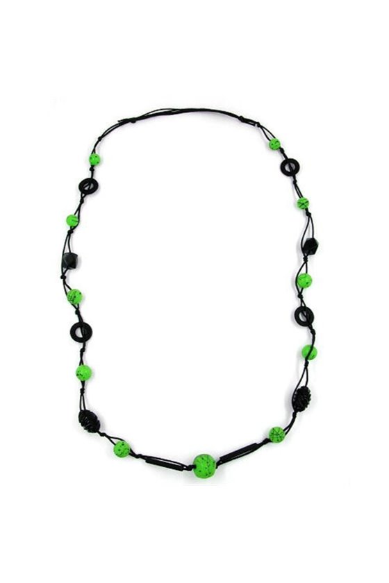 NECKLACE GREEN AND BLACK BEADS 95CM
