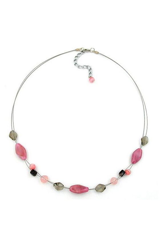 NECKLACE GLASS BEADS PINK AND GREY 45CM