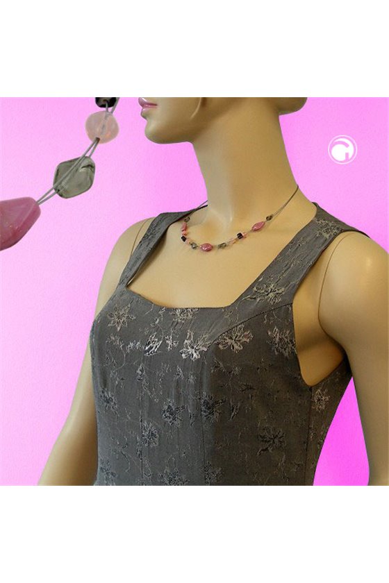 NECKLACE GLASS BEADS PINK AND GREY 45CM
