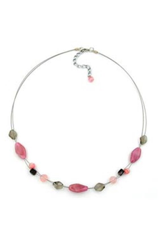 NECKLACE GLASS BEADS PINK AND GREY 45CM