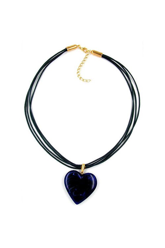 NECKLACE HEART LAPIS-MARBLED