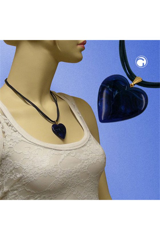 NECKLACE HEART LAPIS-MARBLED