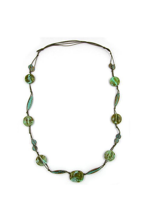 NECKLACE BEADS TURQUOISE-OLIVE 95CM