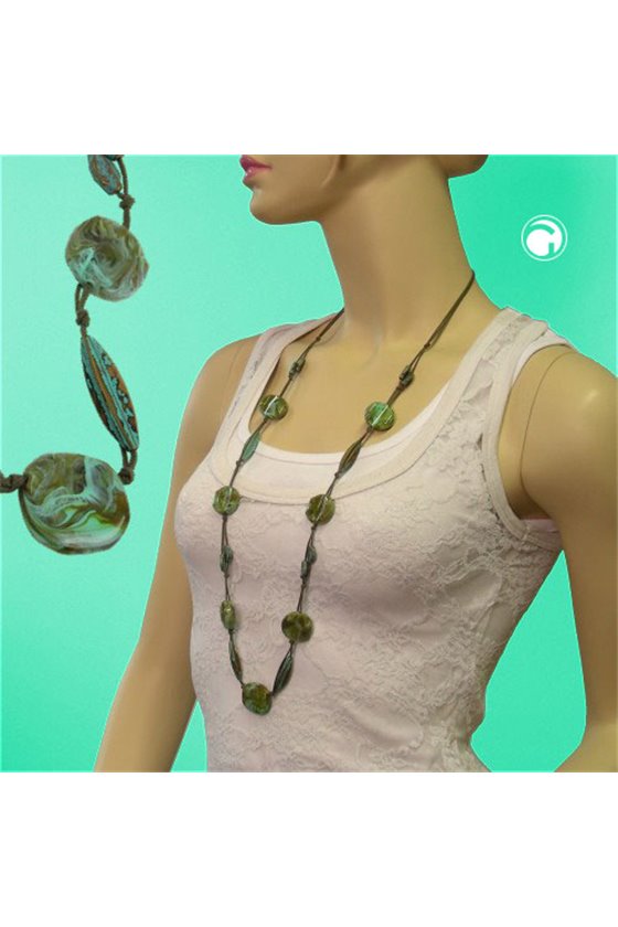 NECKLACE BEADS TURQUOISE-OLIVE 95CM