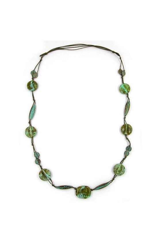 NECKLACE BEADS TURQUOISE-OLIVE 95CM