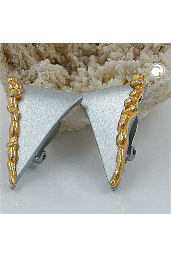 EARRING CLIP-ON TWO TONE GOLD-SILVER ENAMELED