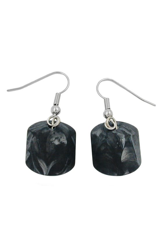 HOOK EARRINGS GREY BLACK MARBLED BEADS