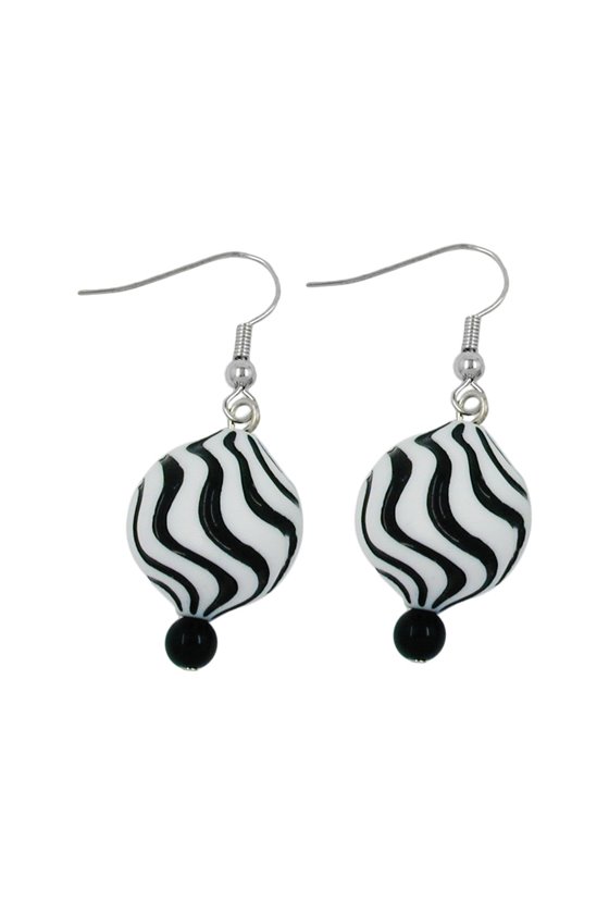 HOOK EARRINGS BEADS WHITE BLACK