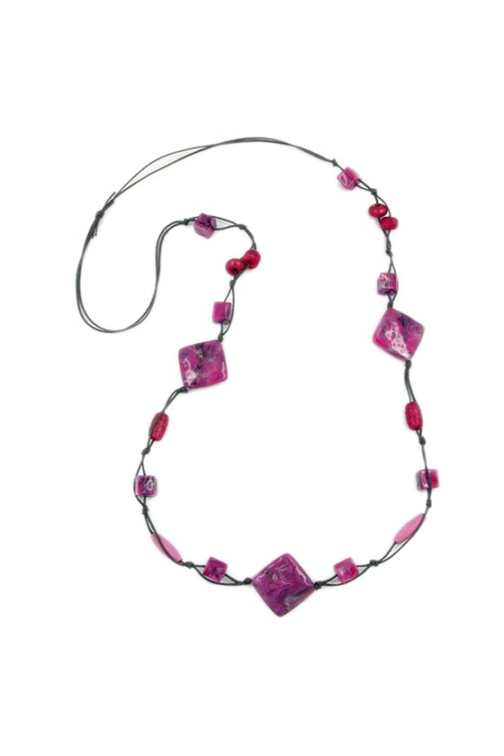 NECKLACE SQUARE BEADS PINK-GREY 100CM