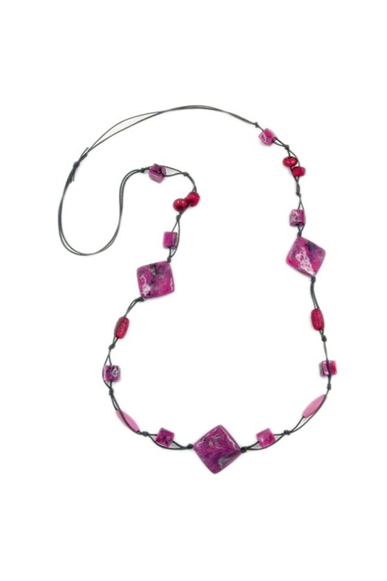 NECKLACE SQUARE BEADS PINK-GREY 100CM