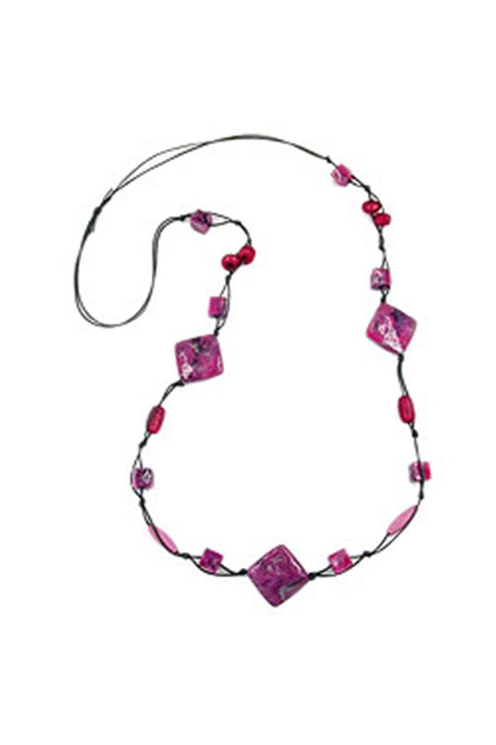 NECKLACE SQUARE BEADS PINK-GREY 100CM