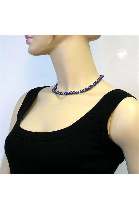 NECKLACE BEADS DARKBLUE AND SILVER-TONE