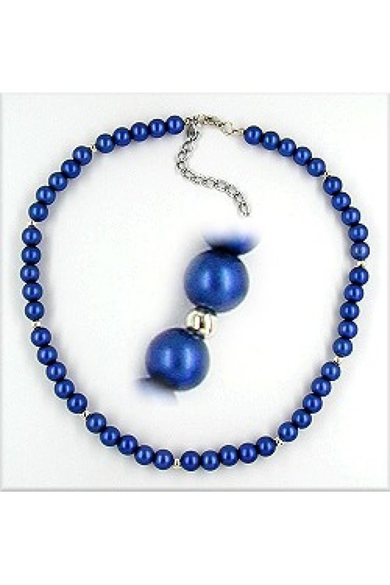NECKLACE BEADS DARKBLUE AND SILVER-TONE