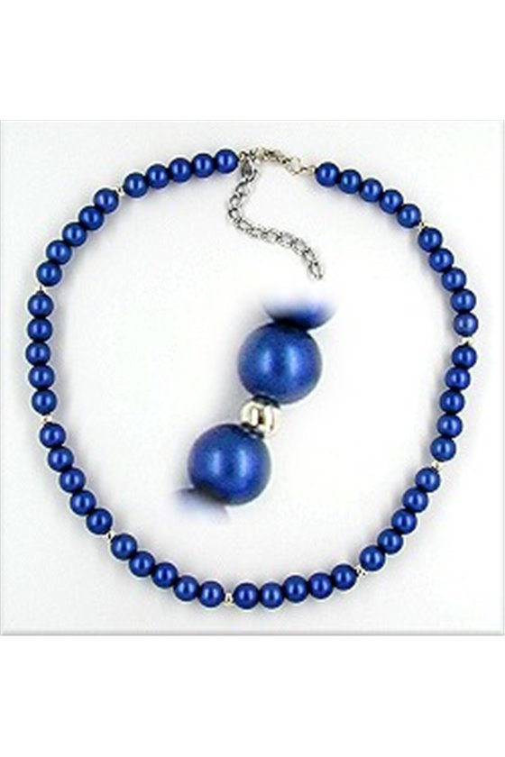 NECKLACE BEADS DARKBLUE AND SILVER-TONE