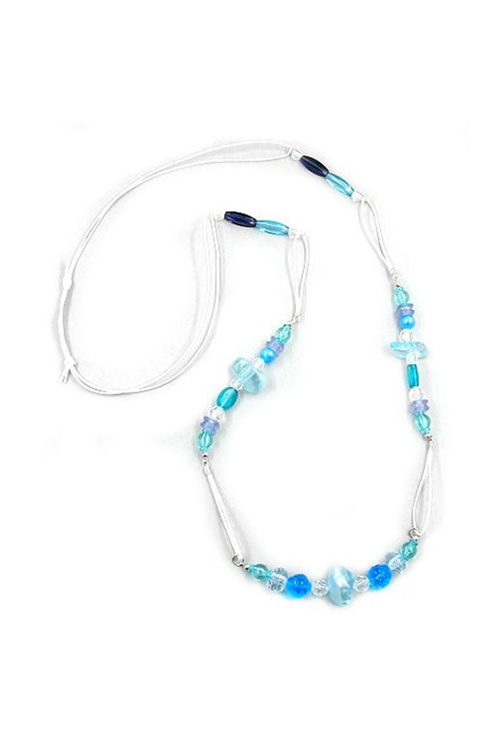 NECKLACE AQUA-TURQUOISE WHITE CORD 95CM