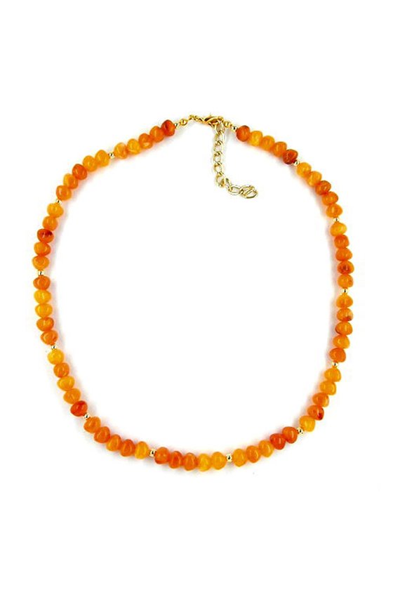 NECKLACE BEADS 6MM AMBER-COLOURED 42CM