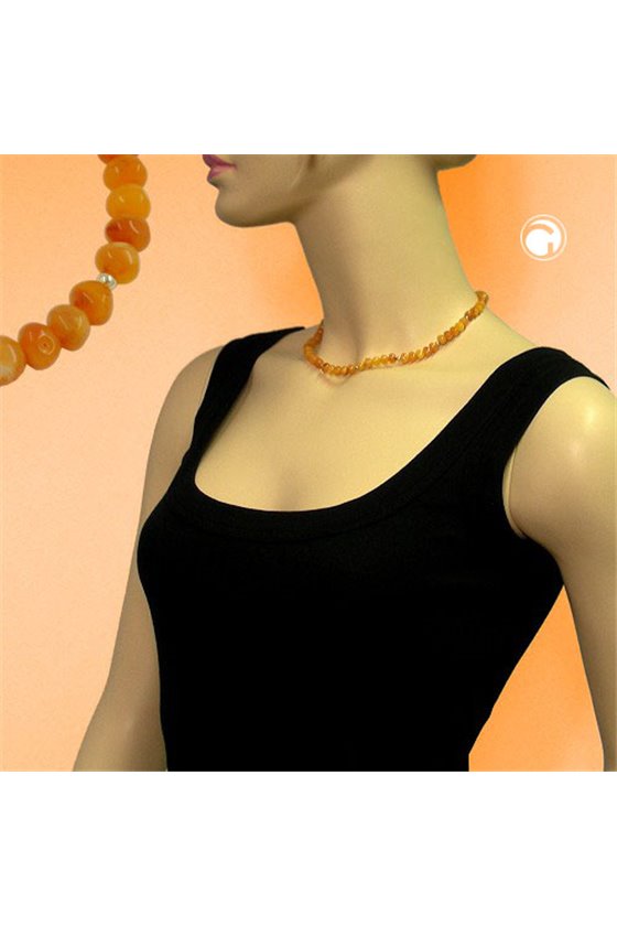 NECKLACE BEADS 6MM AMBER-COLOURED 42CM