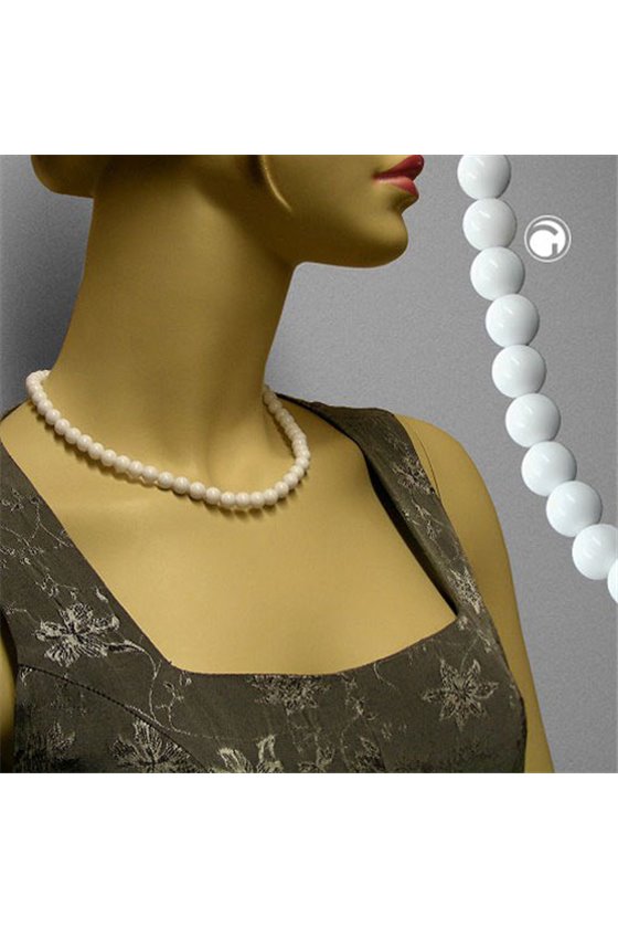 NECKLACE WHITE BEADS 10MM GLOSSY 45CM