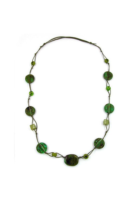 NECKLACE BEADS GREEN-BROWN