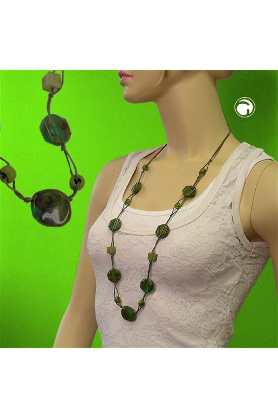 NECKLACE BEADS GREEN-BROWN