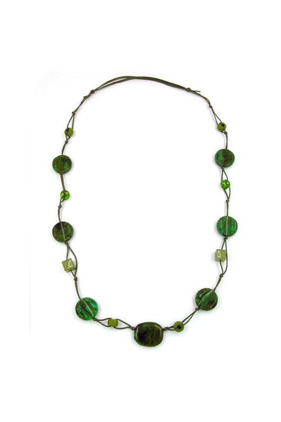NECKLACE BEADS GREEN-BROWN