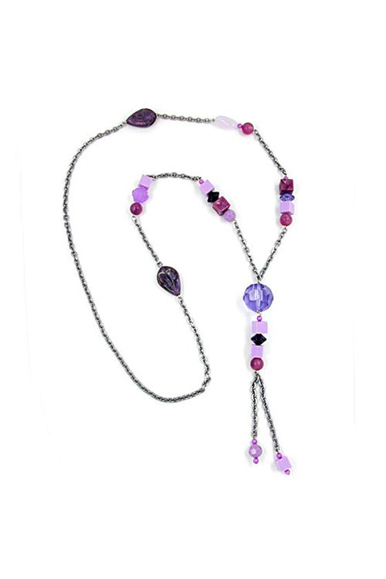 NECKLACE LILAC-PINK PLASTIC BEADS 90CM