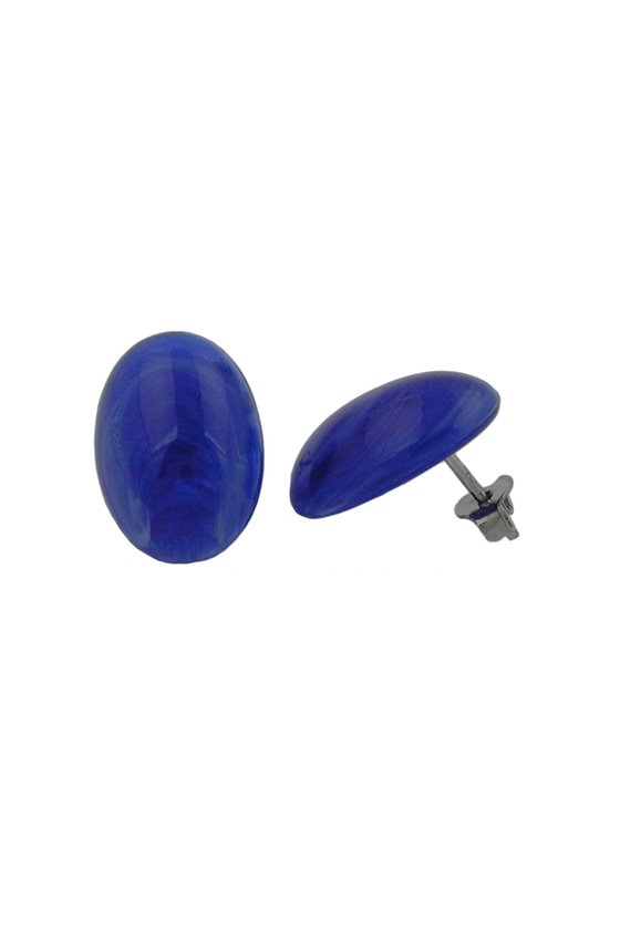 STUD EARRINGS BLUE WHITE MARBLED OVAL