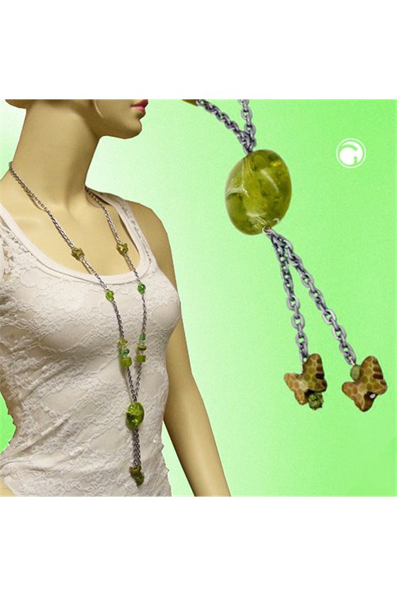 NECKLACE CRASH-BEADS GREEN 90CM