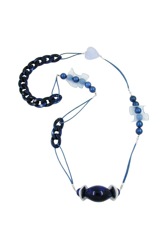 NECKLACE BEADS & ORGANZA BLUE 90CM
