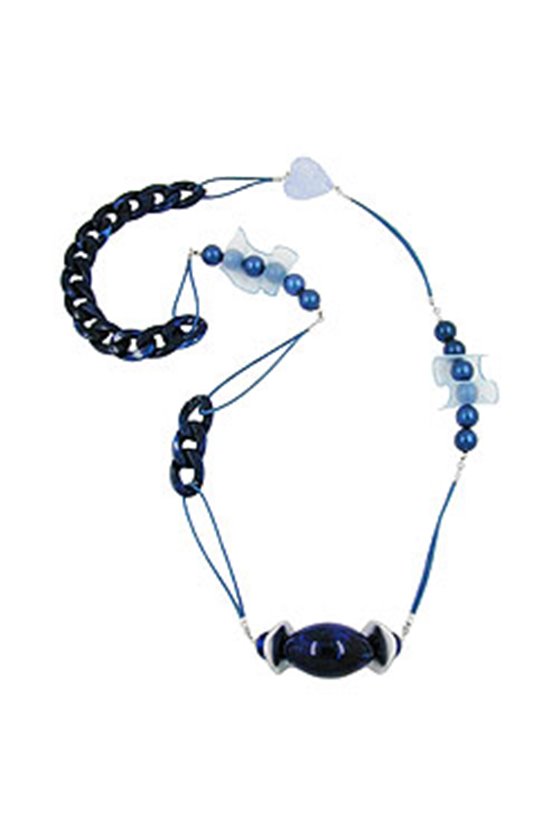 NECKLACE BEADS & ORGANZA BLUE 90CM