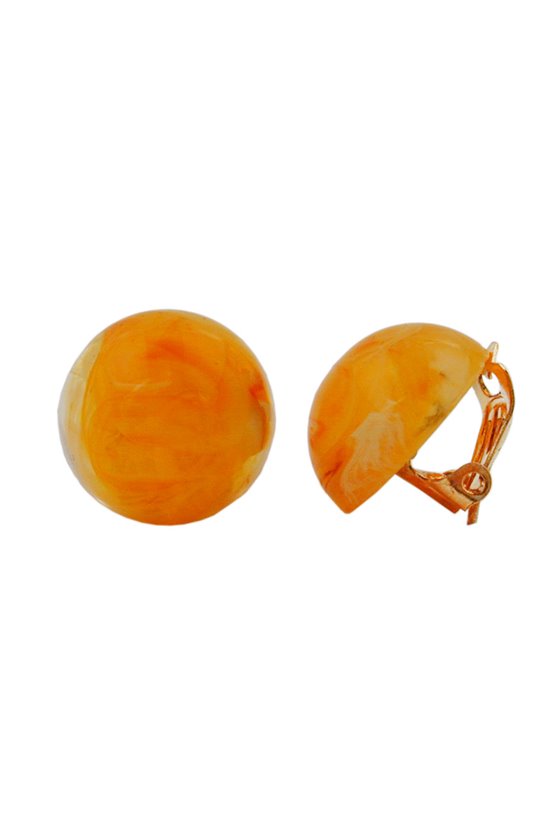 CLIP-ON EARRING ROUND ORANGE MARBLED 18MM