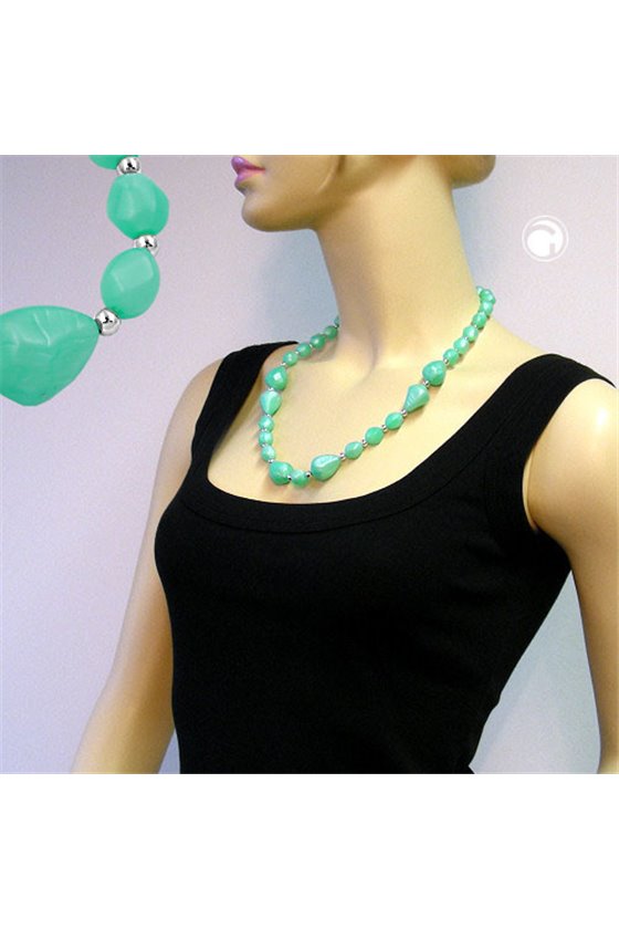 NECKLACE BEADS SILKY-MINT-GREEN 60CM