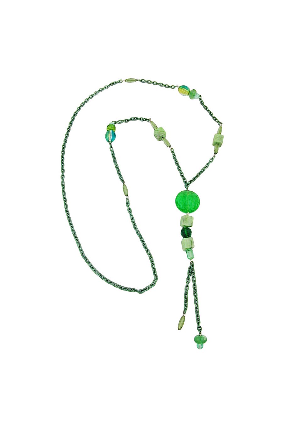 NECKLACE EYE-CATCHING BEADS GREEN 90CM