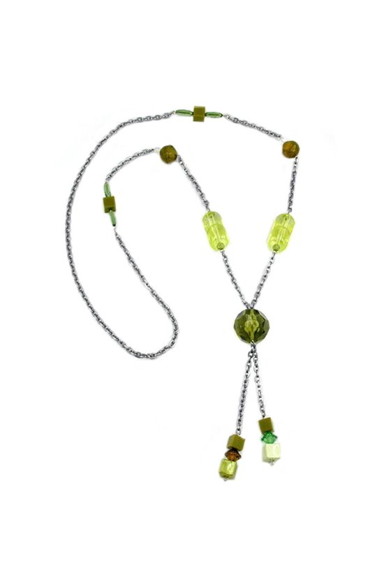 NECKLACE FACETED BEADS GREEN 90CM