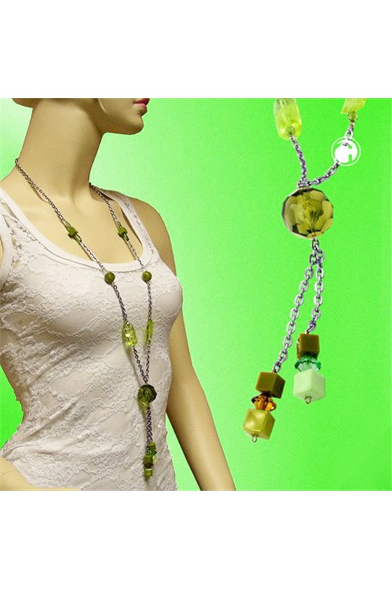 NECKLACE FACETED BEADS GREEN 90CM