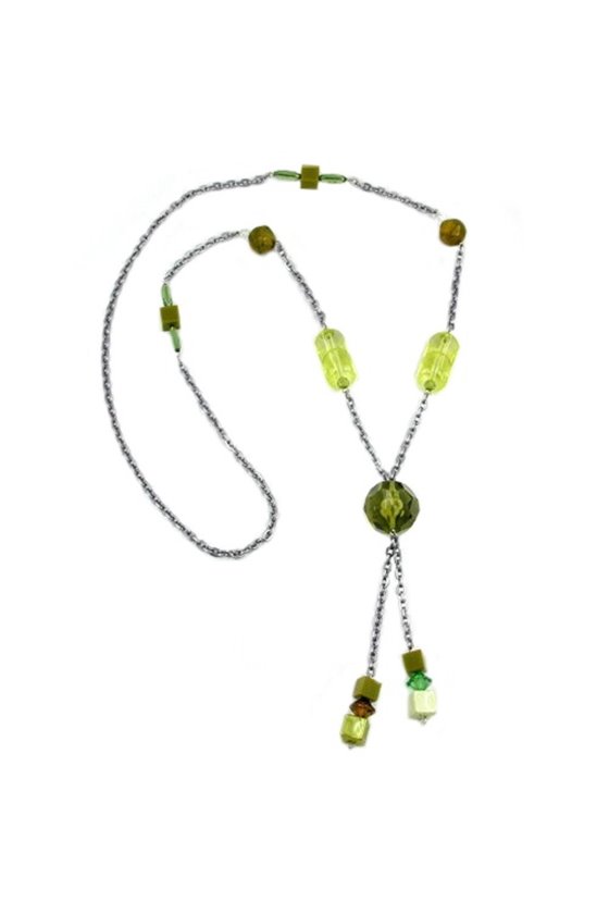 NECKLACE FACETED BEADS GREEN 90CM