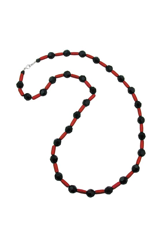 NECKLACE BLACK/ RED METALLIC 80CM