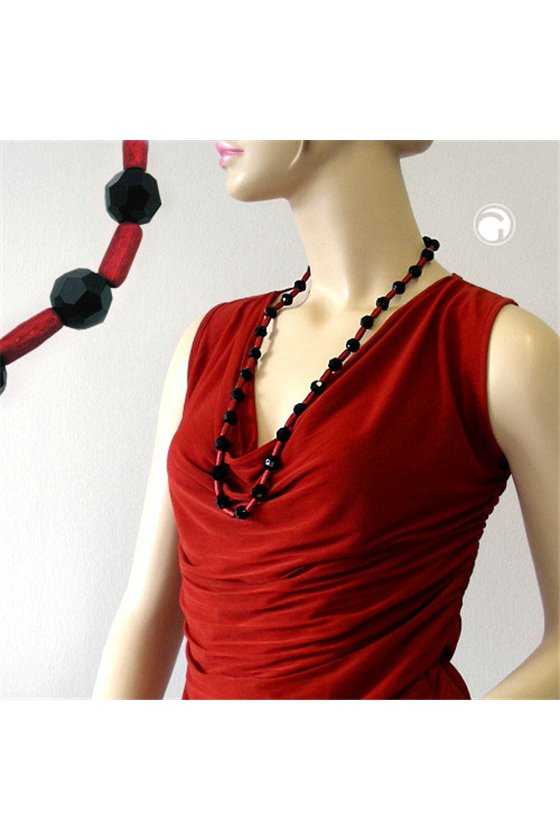 NECKLACE BLACK/ RED METALLIC 80CM