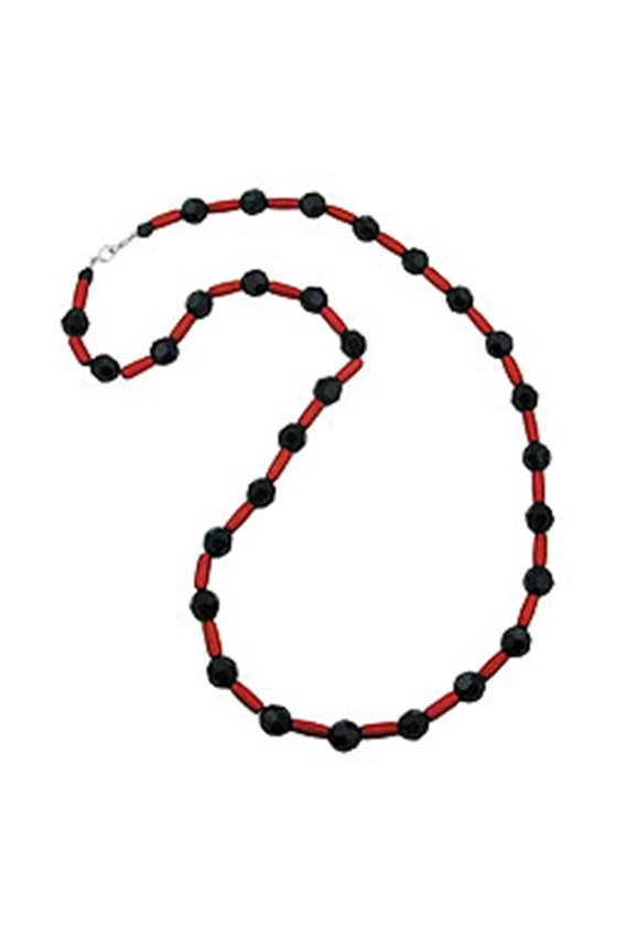 NECKLACE BLACK/ RED METALLIC 80CM