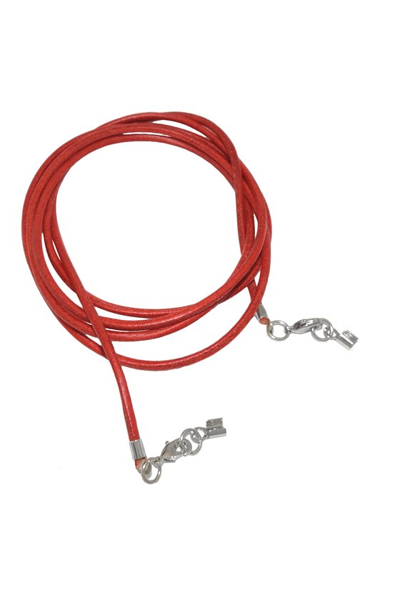 LEATHER CORD RED CLASP RHODIUM-PLATED