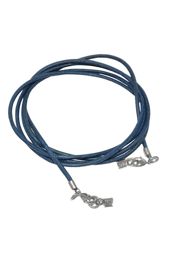 LEATHER CORD BLUE CLASP RHODIUM-PLATED